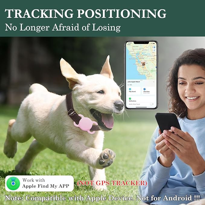 Smart Dog Tracker, Pet Location Tracker, MFi Certificated Tracking Device, Waterproof Bluetooth with Collar Holder, No Monthly Fee, Not GPS Tracker (iOS Only) (Pink)