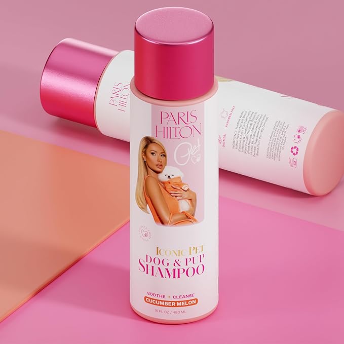 Paris Hilton Dog Shampoo - Crisp Refreshing Cucumber Melon Scent, Sulfate-Free Vegan & Hypoallergenic for All Dog Breeds, with Oatmeal & Aloe for Healthy Coats & Salon-Quality Grooming, 16oz (480ml)