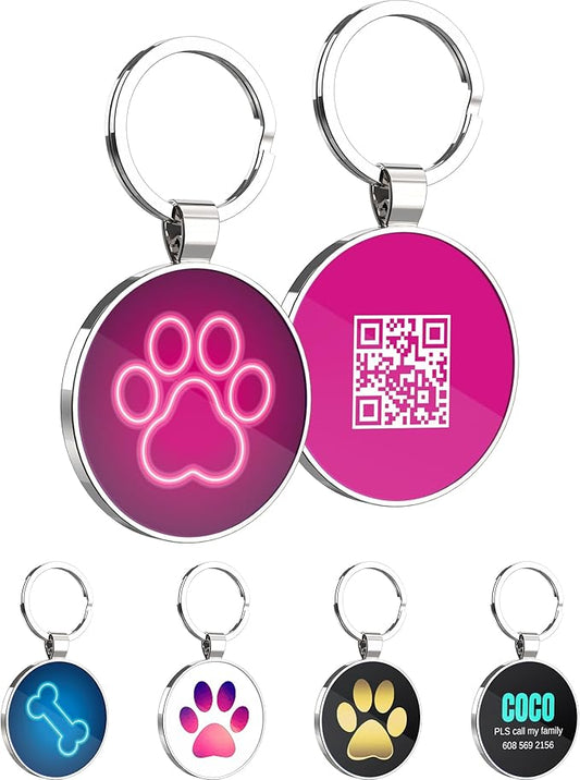 QR Code Dog Tag,Dog Tags Personalized for Pets, Custom Dog Name ID Tags Personalized Dog and Cat Tags -Free Online&Scan QR Receive Instant Location Alert Email
