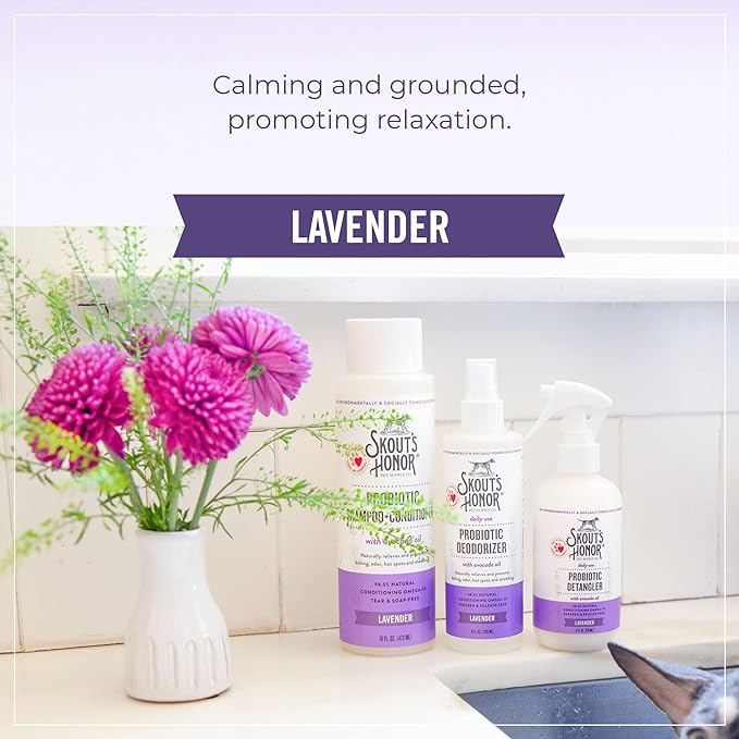 Skout's Honor Pet Deodorizer Spray- Hydrating Daily-Use with Avocado Oil & Omega-3s, Paraben & Sulfate-Free, 97% Natural, 8oz, Lavender