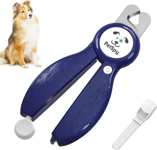 Newest Dog Nail Clippers with LED Guide Light, Professional Claw Care Pet Nail Clipper & Trimmer with Nail File, Razor Sharp Blades, Home Grooming Tool Kit for Animals (Dark Blue)
