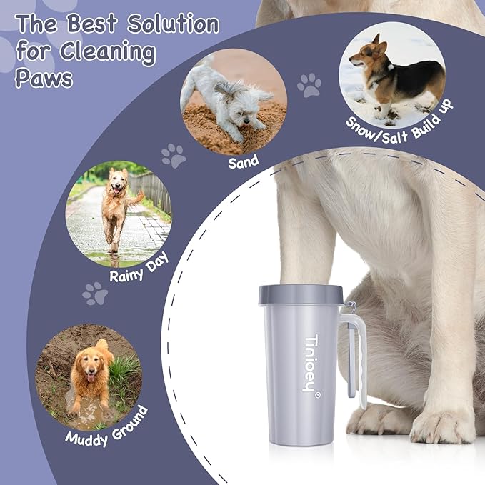 Paw Cleaner with Handle for Large Dogs - Effectively Cleans Muddy Paws and Feet for Dogs & Pets (Gray)