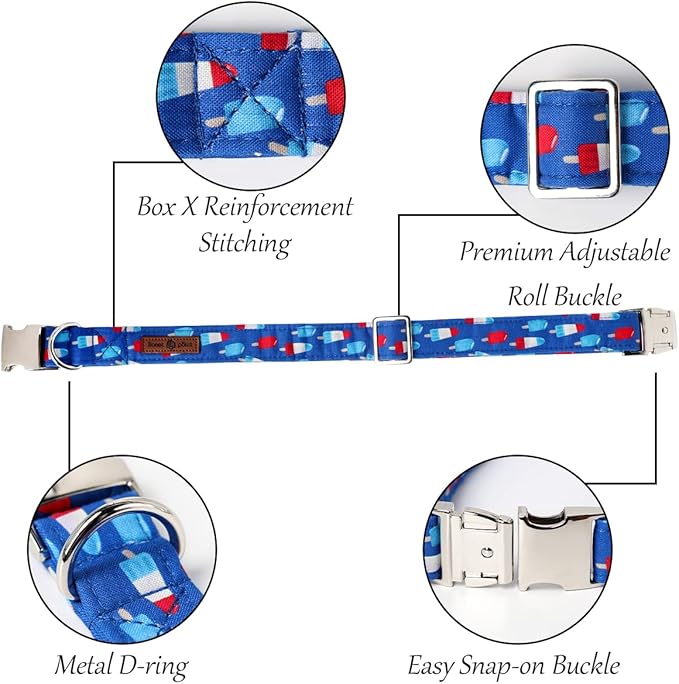 Lionet Paws Patriotic Dog Collar with Bowtie, 4th of July, Soft and Comfortable Adjustable Summer Popsicle Bowtie Collar for X-Large Dogs Male Female Gift, Neck 16-26 inches