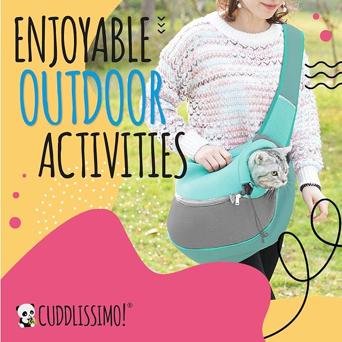 Pet Sling Carrier - Small Dog Puppy Cat Carrying Bag Purse Pouch - For Pooch Doggy Doggie Yorkie Chihuahua Baby Papoose Bjorn-Travel Front Backpack Chest Body Holder Pack To Wear (Teal-S)