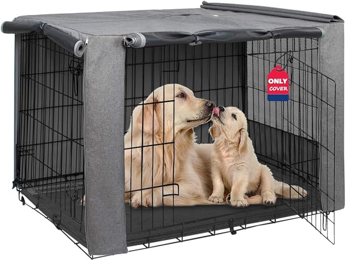 HiCaptain Folding Metal Dog Crate Cover for 30 Inch Wire Pet Cage(Two-Tone Gray)