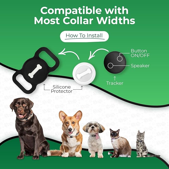 Smart Pet Tracker, Dog Tracker with Black Collar Holder, Smart Tag for Seamless Location Tracking, Work with Find My, No GPS Tracker (Black)