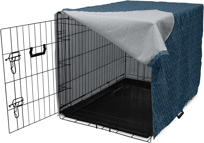 Lunarable Damask Blue Dog Crate Cover, Repetition with Rococo Inspired Royal Style Ornamental Pattern, Easy to Use Pet Kennel Cover for Medium Large Dogs, 48 Inch, Dark Grey and Turquoise