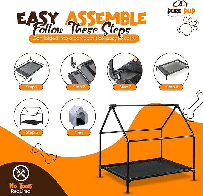 Outdoor Dog House with Elevated Bed, Weatherproof Canopy, Breathable Mesh Fabric with Windows – Ideal Shelter for Large Breeds