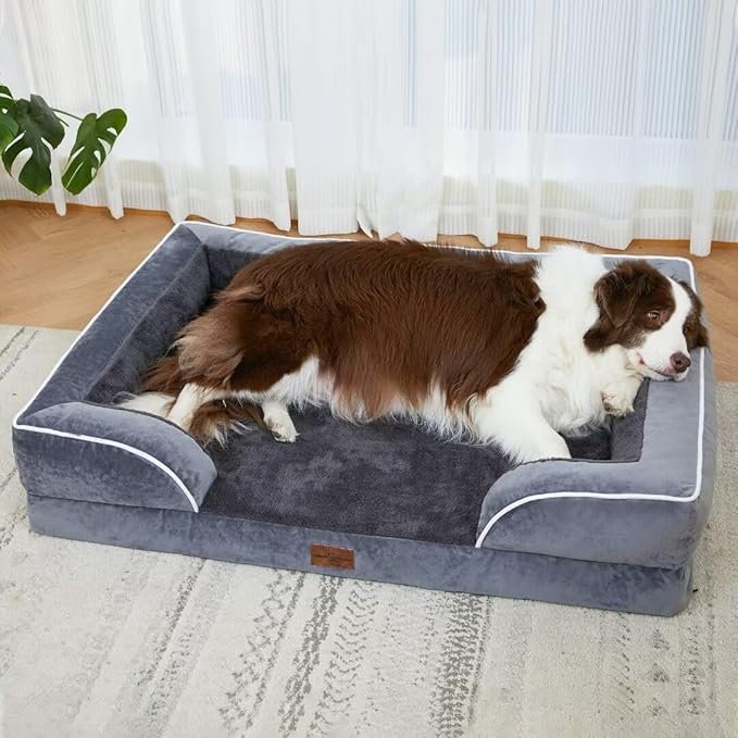 Cooling Dog Bed, Jumbo Dog Bed for Extra Large Dogs, Memory Foam Orthopedic Dog Bed, Jumbo Breed Dog Bed, Waterproof Dog Bed with Bolster & Removable Cover(Jumbo,Leaden Grey)