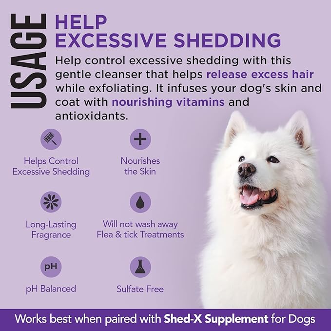 Shed-X Shed Control Shampoo for Dogs, 16 oz – Reduce Shedding – Shampoo Infuses Skin and Coat with Vitamins and Antioxidants to Clean, Release Excess Hair, and Exfoliate