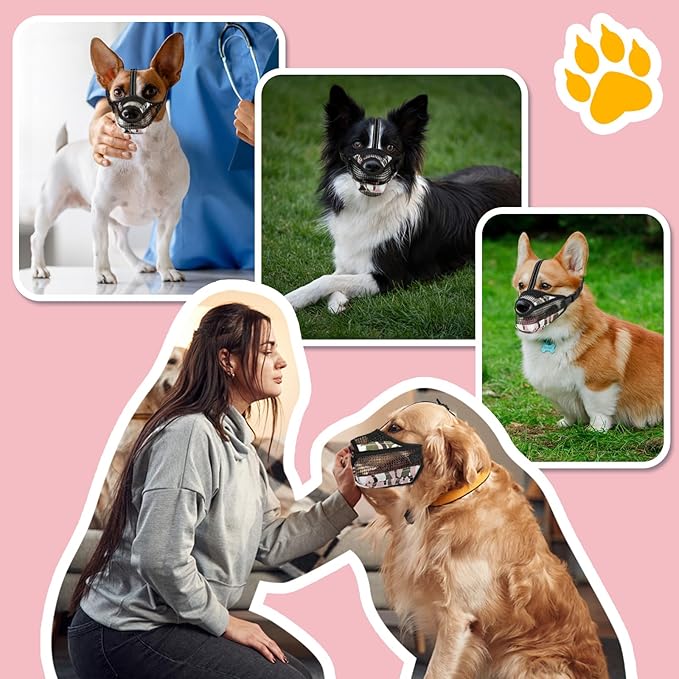 Dog Muzzle for Large Medium Small Dogs, Soft Mesh Muzzle for Dogs with Reflective Adjustable Strap, Prevent Biting Chewing and Licking, Dog Nose Open Design for Reduction Friction (Pink, L)
