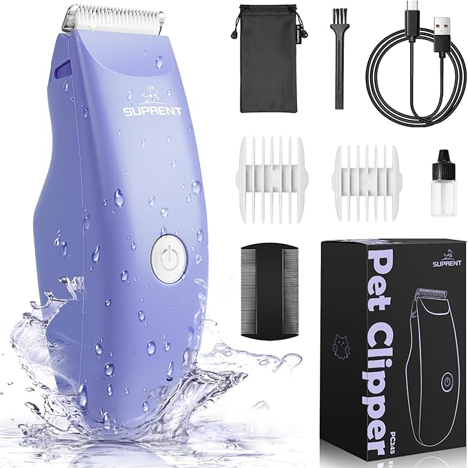 SUPRENT Pet Grooming Clippers for Matted Hair Cat, Low Noise Hair Trimmer Kit for Long Fur, Waterproof Portable USB Rechargeable Professional Pet Grooming Supplies Cordless Shaver for Small Dog Pets