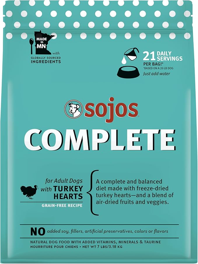 Sojos Natural Pet Food Complete Turkey Recipe Dehydrated Dog Food, 7 lb, Blue