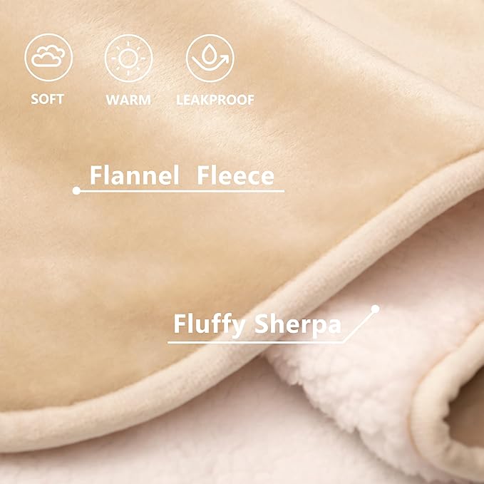 gogobunny Waterproof Bed Blanket, Reversible Sherpa Fleece Throw Blanket for Dog Puppy Cat, Furniture Cover Protects Bed Couch Sofa from Liquid Pee and Pet Fur (Beige, 50x60 inches)