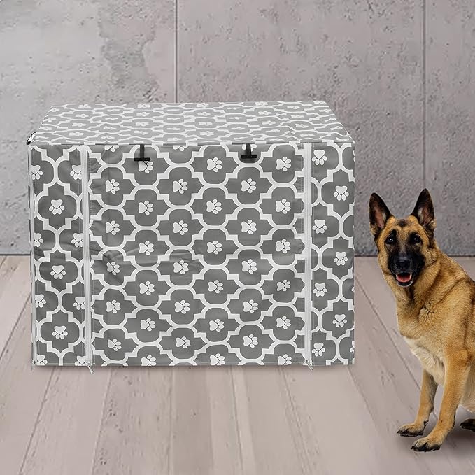 Pethiy Dog Crate Cover Durable Polyester Pet Kennel Cover Universal Fit for Wire Dog Crate - Fits Most 48 inch Dog Crates - Cover only-Gray Soles-48