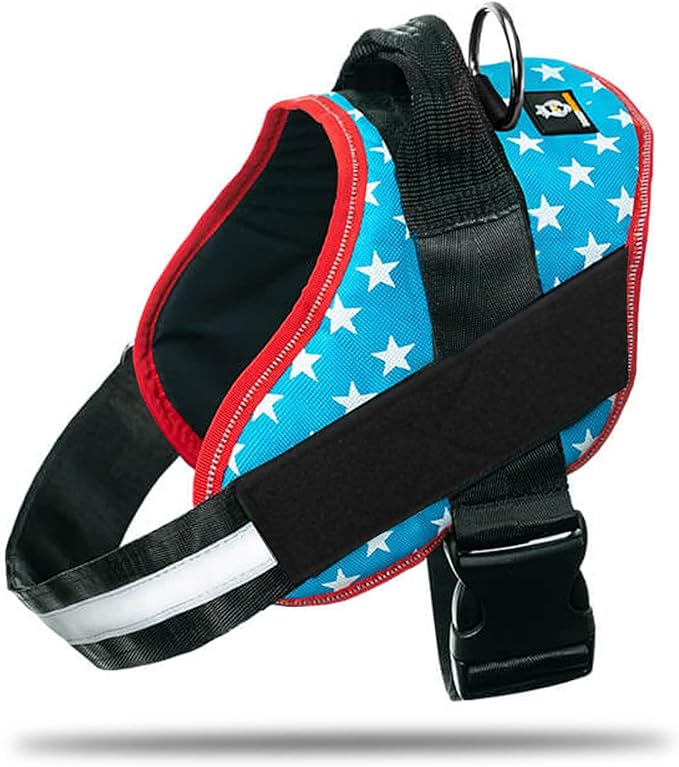 Non Pull Dog Harness with Patch Panels and Handle, Adjustable, Reflective, No Choke, Heavy Duty Easy On Service Dog Vest Harnesses for Medium Large Small Sized Dogs - Light Blue, L
