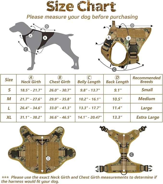 rabbitgoo Tactical Dog Harness for Large Dogs, Heavy Duty Dog Harness with Handle, No-Pull Service Dog Large Breed, Adjustable Military Dog Vest Harness for Training Hunting Walking, Brown Camo, S
