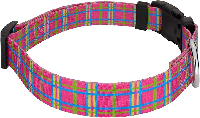 Country Brook Petz - Deluxe Bubblegum Pink Plaid Dog Collar - Made in The U.S.A. - Plaid and Argyle Collection Featuring Charming Designs (1/2 Inch, 2XS)