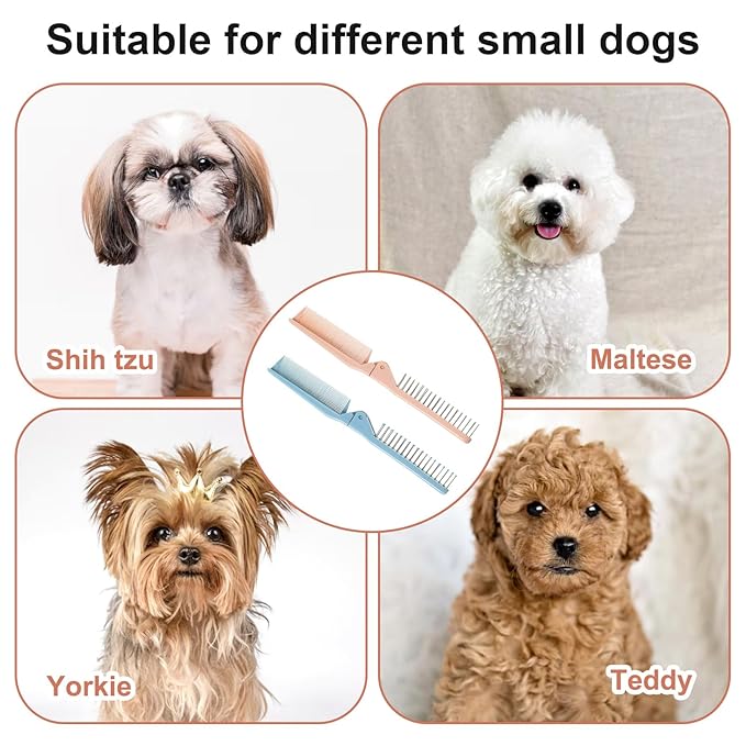 2 Pack Puppy Brush for Small Dogs Folding Dog Hair Grooming Brushes Dog Combs for Matting Hair Perfect Dematting Comb Tool for Shih Tzus, Yorkies, Maltipoos, and Small Breeds (Pink&Blue)