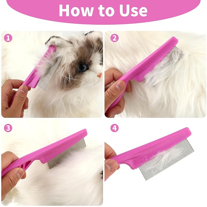 Pet Hair Comb Tear Stain Removal,2 Pack Multifunctional Pets Grooming Comb Kit 2 in 1 Dog Combs Stainless Grooming Massage Dual-Sided Comb for Knots Crust Floating Hair Tangle Fleas(Pink)