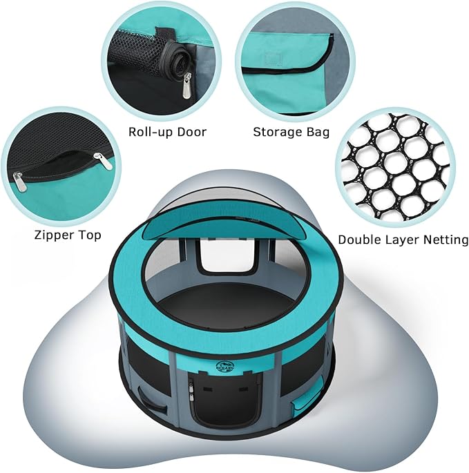 Playpen for Dogs, 44"*44"*24" Large Foldable Pet Play Pens Indoor Outdoor Exercise Pen with Carrying Case Food Bowl for Cat Puppy Rabbit Grey