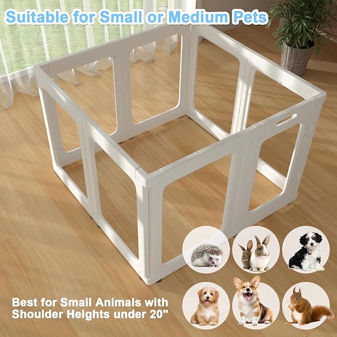 Clear Acrylic Dog Playpen Transparent Pet Playpen Indoor-Easy Assemble and Disassemble Dog Fence-Clear Pet Pen Dog Playpen for Puppy Bunny Cat Pig(23.6" H, 9 Panels+1 Door) White