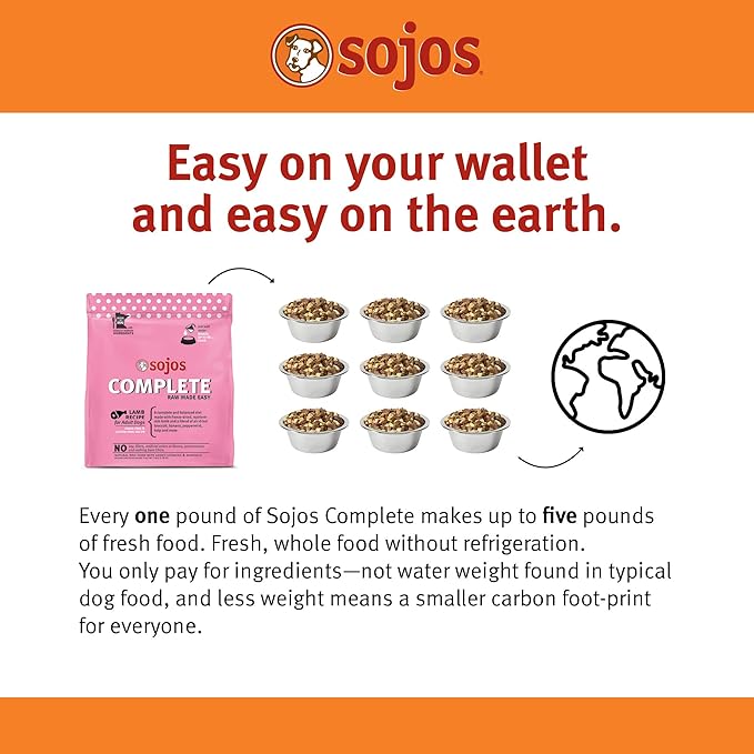 SOJOS Complete Lamb Recipe Dehydrated Dog Food, 1.75 lb, Pink