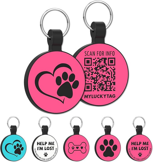 MYLUCKYTAG Silent Silicone QR Code Pet ID Tags Dog Tags - Pet Online Profile - Scan QR Receive Instant Pet Location Alert Email