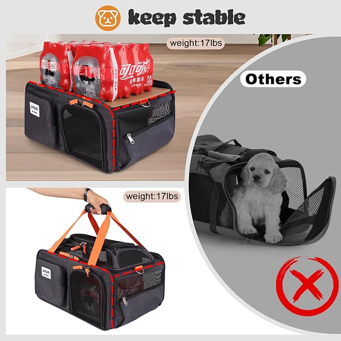 19x13x9 TSA Approved top Expandable pet Carrier for Small Dog Under 13 lbs,Medium cat Under 15 lbs,for Southwest Allegiant Spirit and Other Airlines only Have 9'' or 9.5'' Height Space