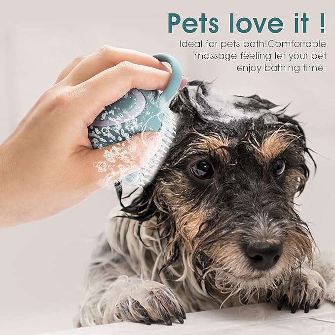 Molain Pet Grooming Brush, Silicone Rubber Dog Bath Brush Comb, Soft Silicone Puppy Massage Brush Hair Fur Grooming Cleaning Brush with Shampoo Dispenser, Blue