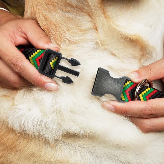 Buckle-Down Plastic Clip Collar - Chevron Weave Black/Rasta - 1" Wide - Fits 9-15" Neck - Small