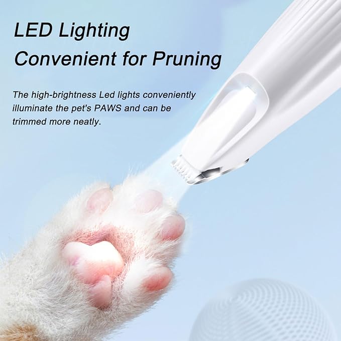 Rechargeable Pet Paw Trimmer with LED Light for Small Dogs - Precision Grooming Tool for Feet, Ears, and Face Hair (White)