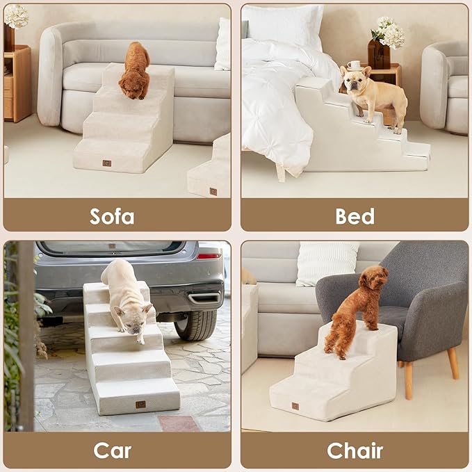 EHEYCIGA Dog Stairs for Small Dog 19.7”H, 4-Step Slope Dog Stairs for High Beds and Couch, Pet Steps with Non-Slip Bottom, Low Ramp and Larger Step Area