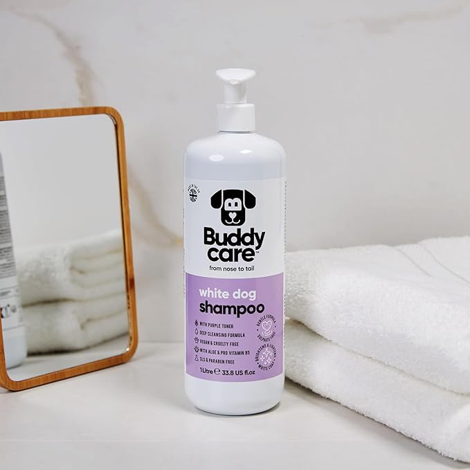 White Dog Shampoo by Buddycare | Brightening and Whitening Shampoo for Dogs | Deep Cleansing, Fresh Scented | with Aloe Vera and Pro Vitamin B5 (33.8oz)