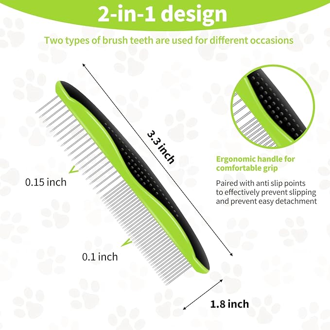 Undercoat Rake for Deshedding and Dematting Dogs - Metal Comb and Brush for Pet Grooming Supplies (Green)