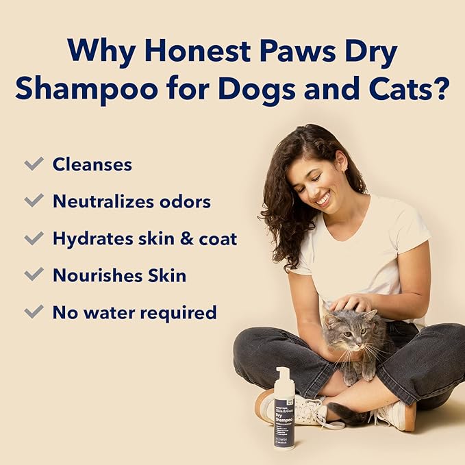 Honest Paws Dog Dry Shampoo - Waterless No Rinse Foaming Formula Reducing Itch Cleanse Hydrate Nourish Dry Skin and Smelly Coat Help Decrease Odor Shedding and Allergies - Oatmeal & Lavender - 6.3 oz