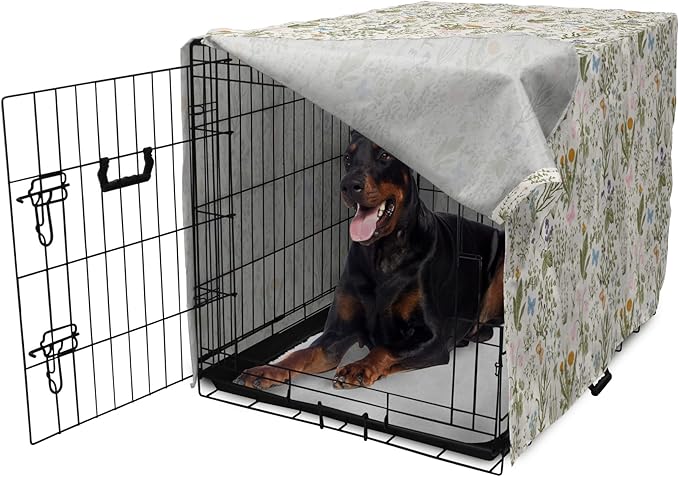 Ambesonne Floral Dog Crate Cover, Vintage Garden Plants Herbs Flowers Botanical Classic Design Art, Easy to Use Pet Kennel Cover for Medium Large Dogs, 42 Inch, Pink Blue