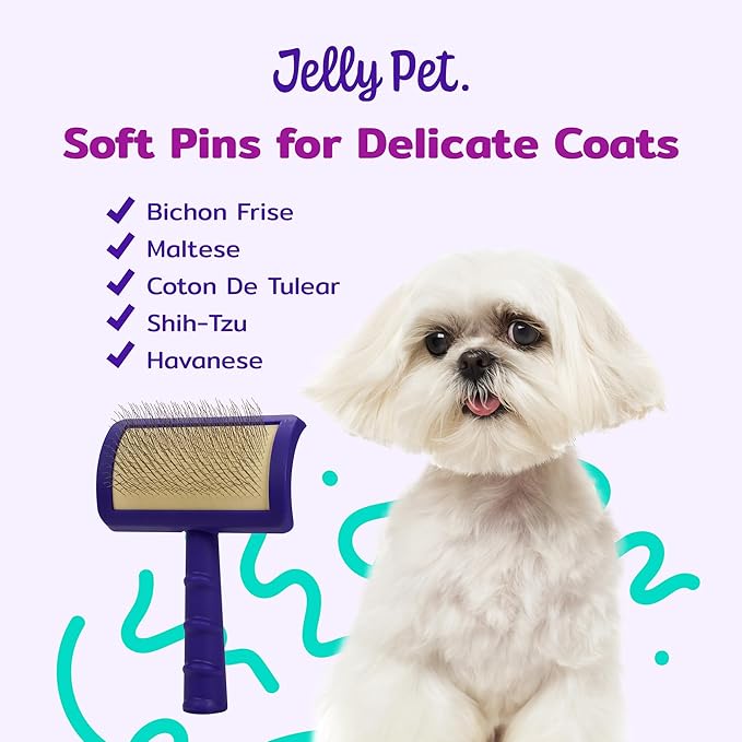 Jelly Pet Universal Slicker Brush for Dogs, Dog Grooming Brush, Remove Tangles/Dead Undercoat, Tuffer Than Tangles, Doodle Huskie Sheep Dog Golden Retriever German Shepherd, Soft Pin, Purple, Large