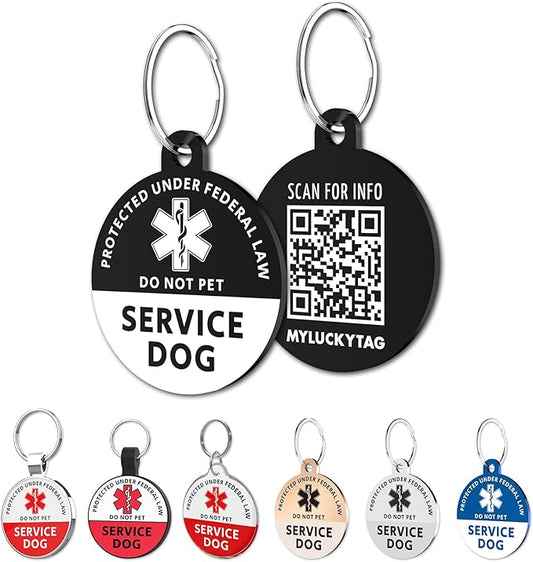 MYLUCKYTAG Service Dog Tag, QR Code Stainless Steel Pet ID Tag Dog Tag, Online Pet Profile, Pet Location Alert Email, Digital Pet Tag, Durable Pet ID, Dog Collar Tag, Engraved Pet Tag