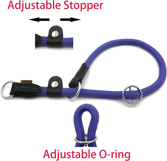 Braided Rope Collar, Training Dog Collar, Round Martingale Collar, Slip Collar with Adjustable Stopper and Slidable Stop Ring - Ideal for Small Dogs (S(1/4") - 14" Long, Purple)