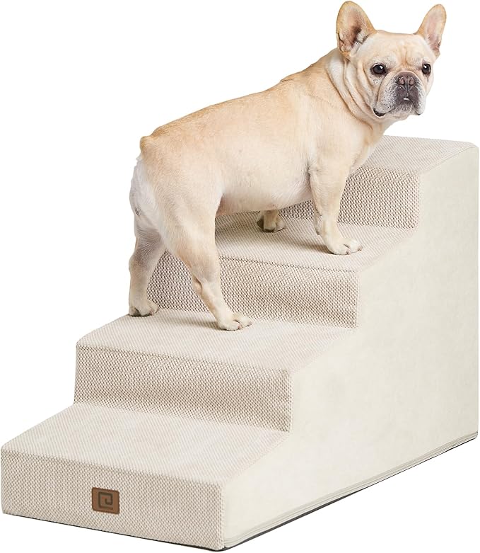 EHEYCIGA Dog Stairs for Small Dog 19.7”H, 4-Step Slope Dog Stairs for High Beds and Couch, Pet Steps with Non-Slip Bottom, Low Ramp and Larger Step Area