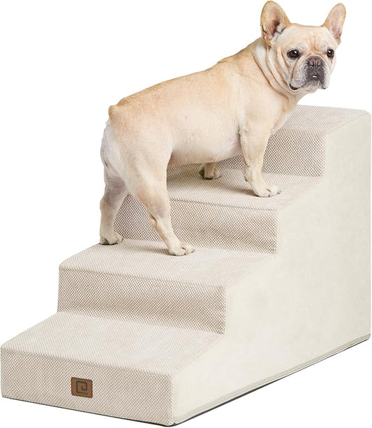 EHEYCIGA Dog Stairs for Small Dog 19.7”H, 4-Step Slope Dog Stairs for High Beds and Couch, Pet Steps with Non-Slip Bottom, Low Ramp and Larger Step Area