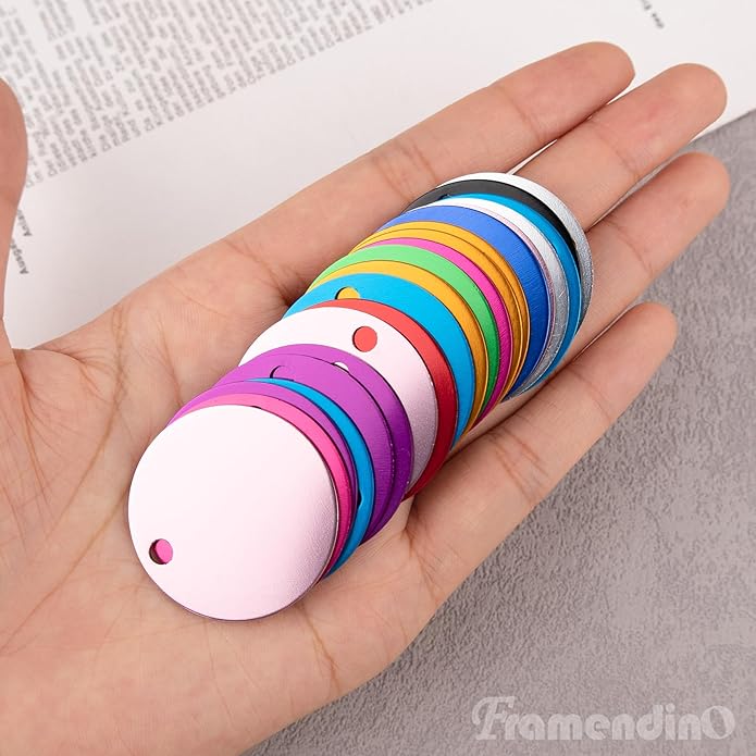 Framendino, Pet ID Tag Colorful Blank Round Double Sided Pets ID Tag Name Phone Number ID Tags Aluminum Charms