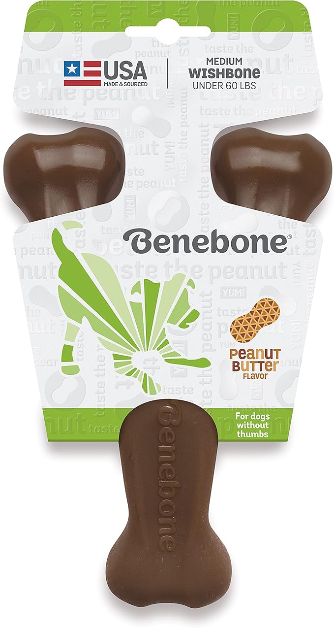 Benebone Indestructible Wishbone Dog Chew Toy for Aggressive Chewers, Long Lasting Tough Boredom Breaker for Dogs, Real Peanut Flavour, For Medium Dogs, Made in the USA.