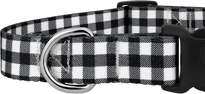 Country Brook Petz - Deluxe Black & White Buffalo Plaid Dog Collar - Made in The U.S.A. - Plaid and Argyle Collection Featuring Charming Designs (1 Inch, Extra Large)