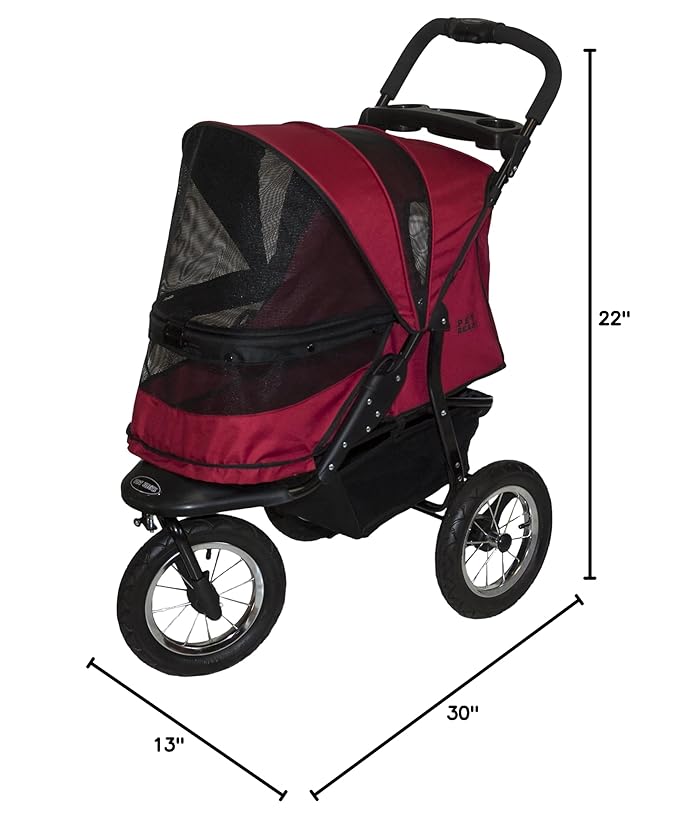 Pet Gear No-Zip AT3 Pet Stroller for Cats/Dogs, Zipperless Entry, Easy One-Hand Fold, Jogging Tires, Removable Liner, Cup Holder + Storage Basket, 2 Models, 4 Colors