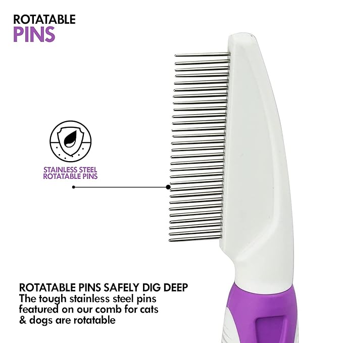 Pet Comb to Comb Your Dogs,Cats,Poodles Hair- Rotatable Pins, Easy to Use, Slip Proof- Best Dog Comb for Grooming Your Dog