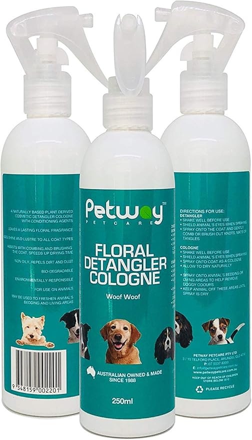 Petcare Floral Detangler Cologne for Dogs, Detangling and Dematting Spray with Deodorizing Qualities for Added Shine and Luster to The Coat, Dog Grooming Detangler Conditioner Spray, 250ml