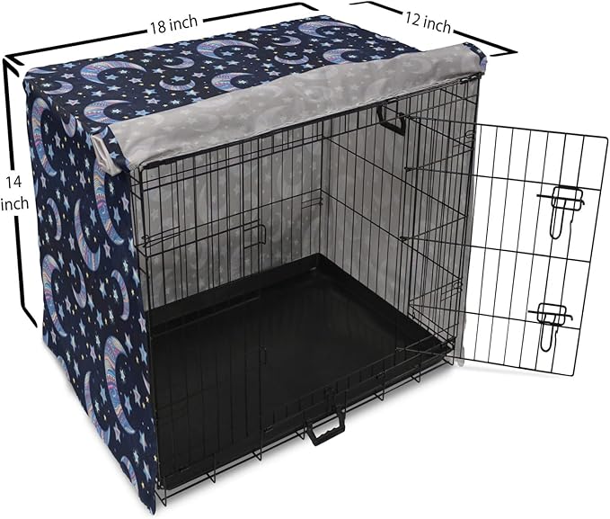 Lunarable Bohemian Stars Dog Crate Cover, Crescent Moon and Night Sky Elements Motif Curvy Background, Easy to Use Pet Kennel Cover for Small Dogs Puppies Kittens, 18 Inch, Pink Blue