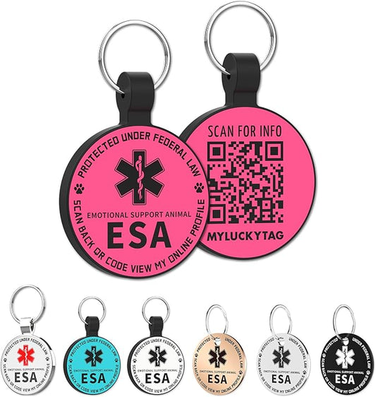 MYLUCKYTAG QR Code ESA Emotional Support Dog ID Tag - Pet Online Profile - Scan QR Receive Instant Pet Location Alert Email